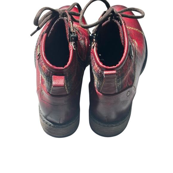 Remonte Leather Ankle Boots Wool Plaid Panels Zip Entry Lace Up EU 38 Chunky - Picture 7 of 10